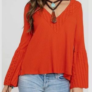FP Parisian nights boho orange bell sleeve top